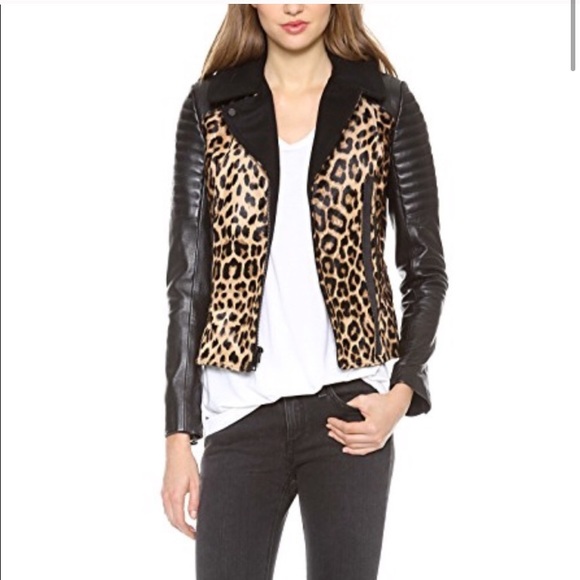 A.L.C leopard Print calf hair Leather Jacket - Picture 2 of 8
